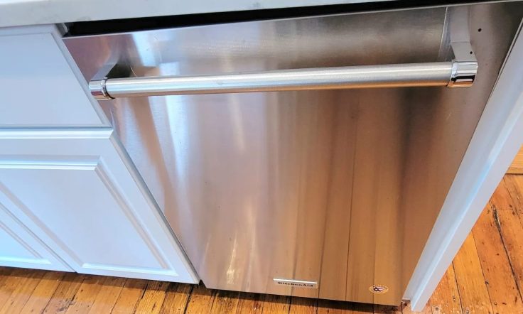 Stainless steel dishwasher.